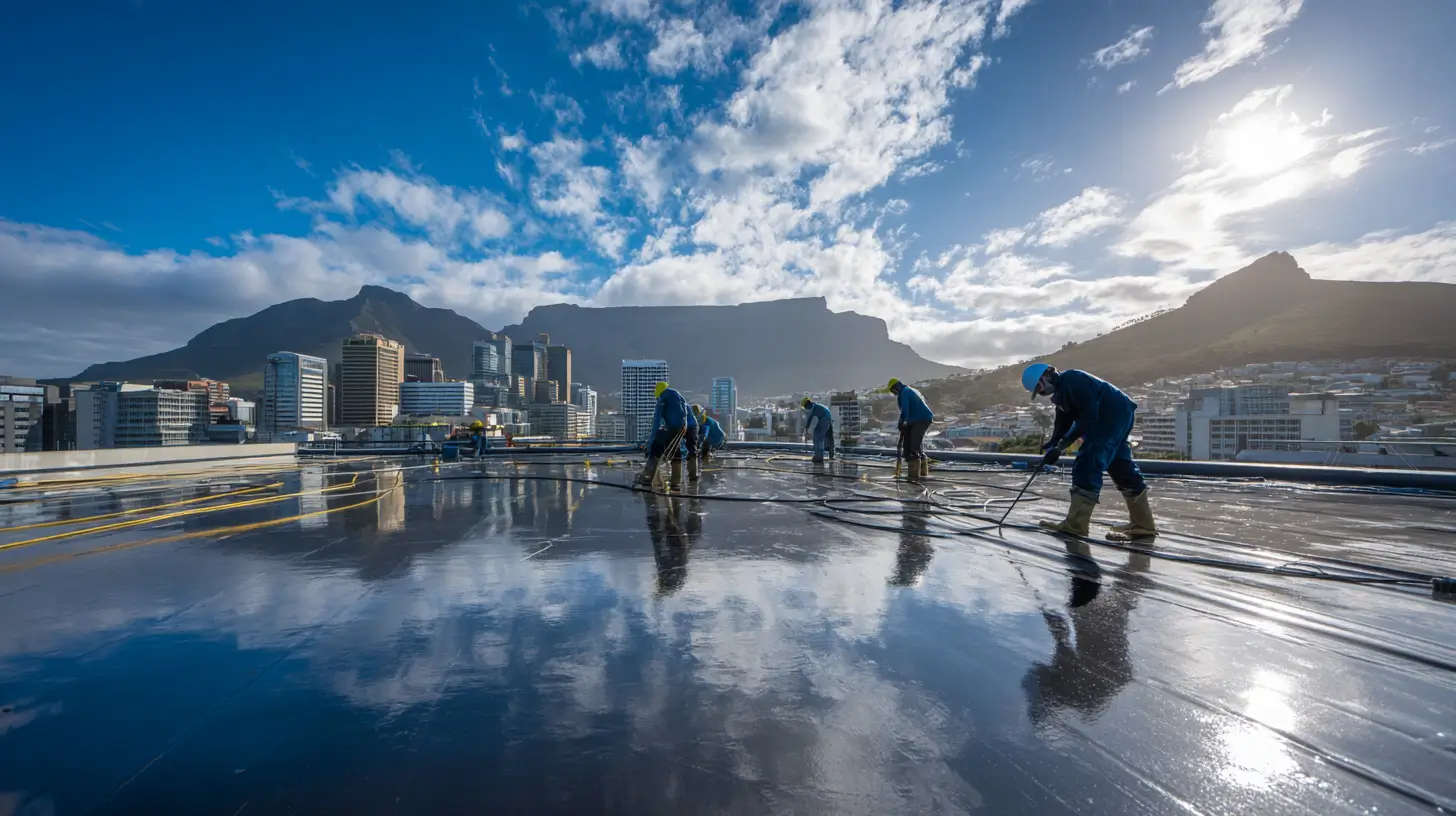 Professional waterproofers working on roof